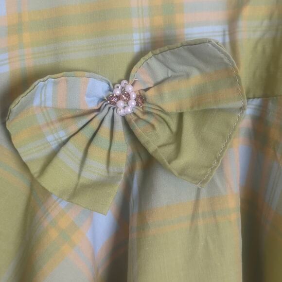 1970s Nostalgic Plaid Eyelet Lace Girls Dress Size 10 - Picture 3 of 12